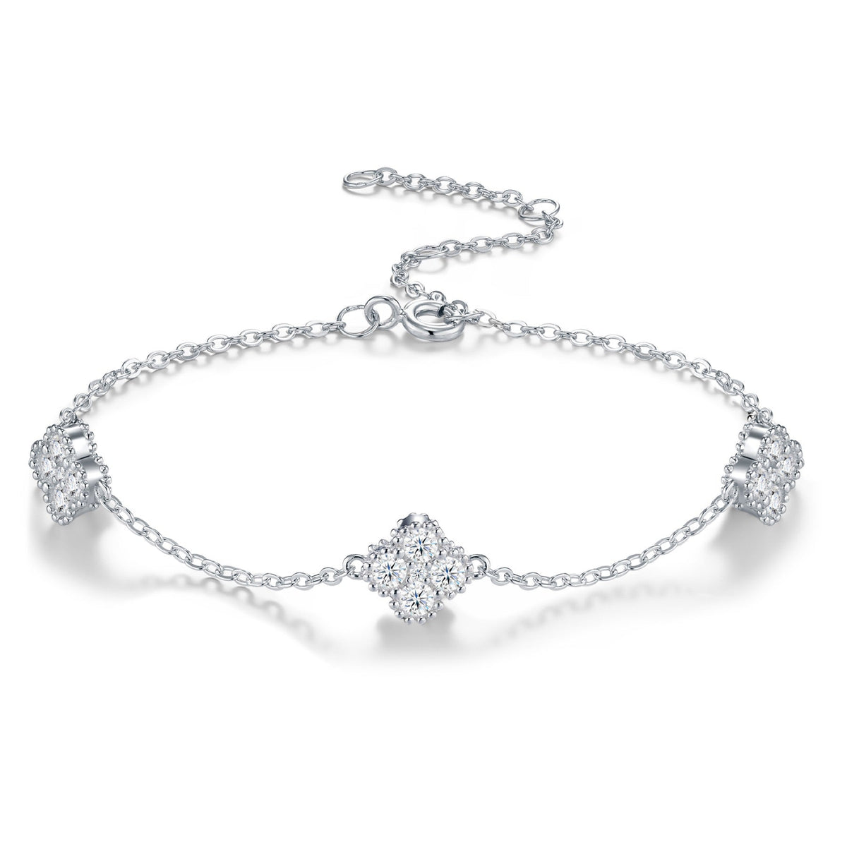 Trifoglietto Moissanite Chain Bracelet in Sterling Silver