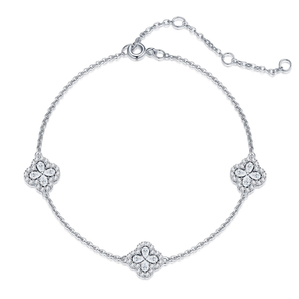 Quadrifogli Moissanite Chain Bracelet in Sterling Silver