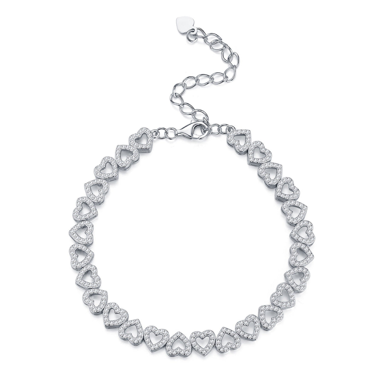 Cuorame Moissanite Heart Tennis Bracelet in Sterling Silver