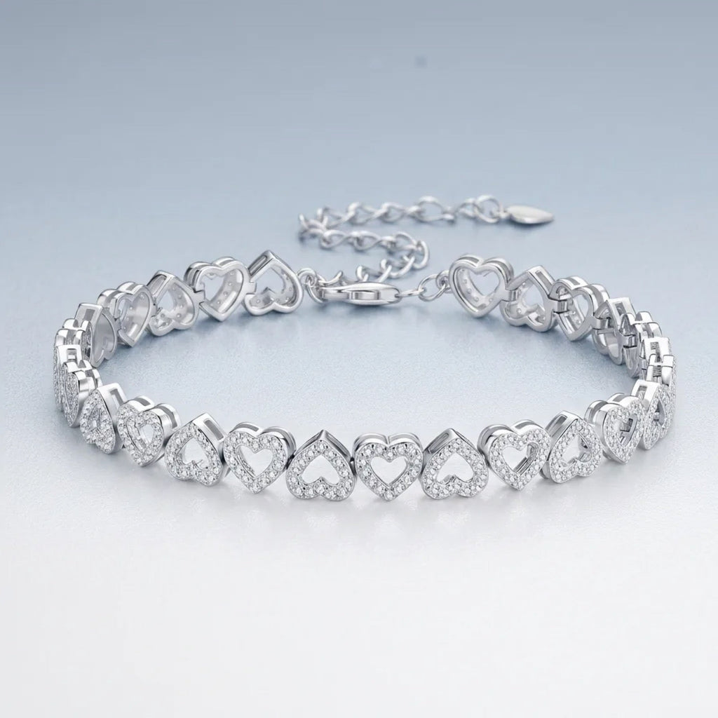 Cuorame Moissanite Heart Tennis Bracelet in Sterling Silver