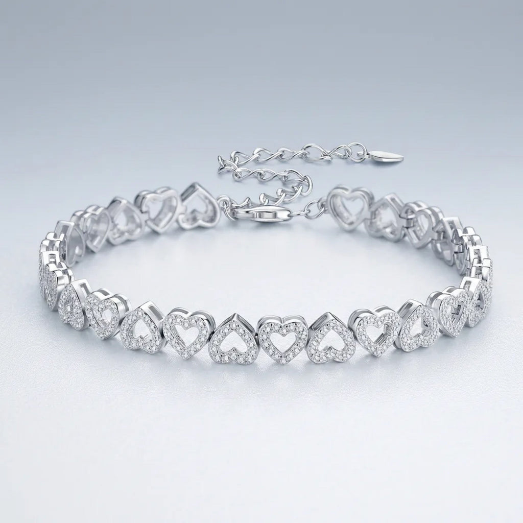 Cuorame Moissanite Heart Tennis Bracelet in Sterling Silver