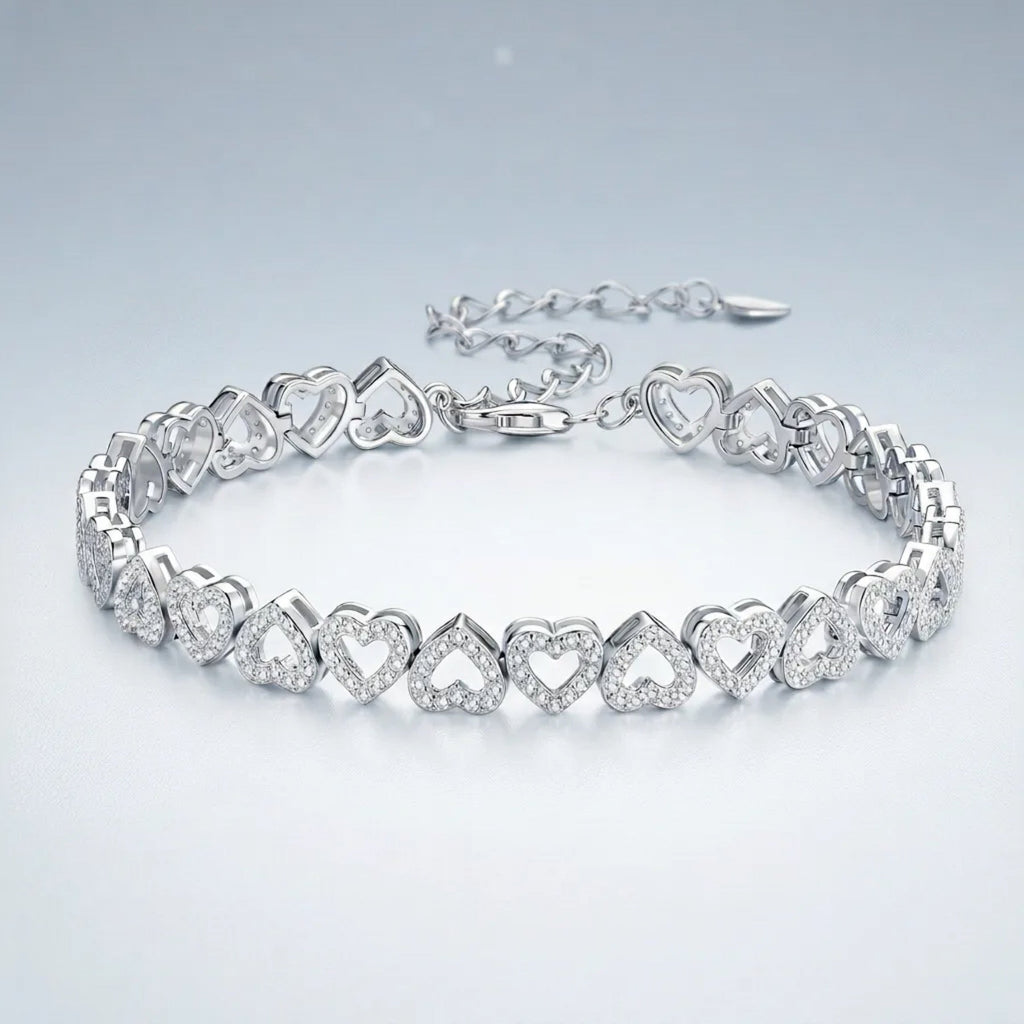 Cuorame Moissanite Heart Tennis Bracelet in Sterling Silver