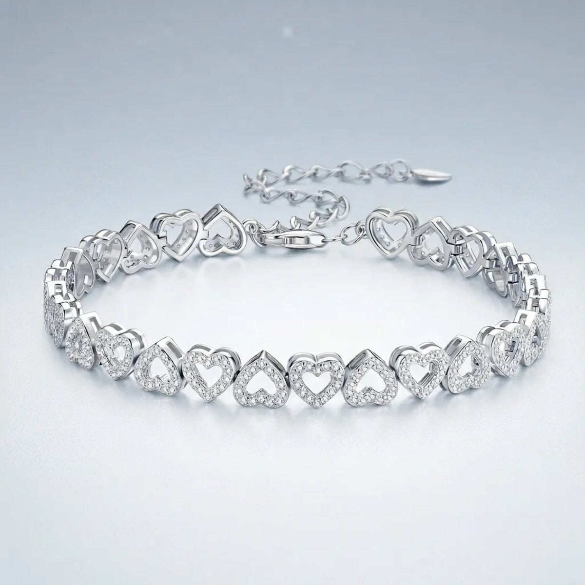 Cuorame Moissanite Heart Tennis Bracelet in Sterling Silver