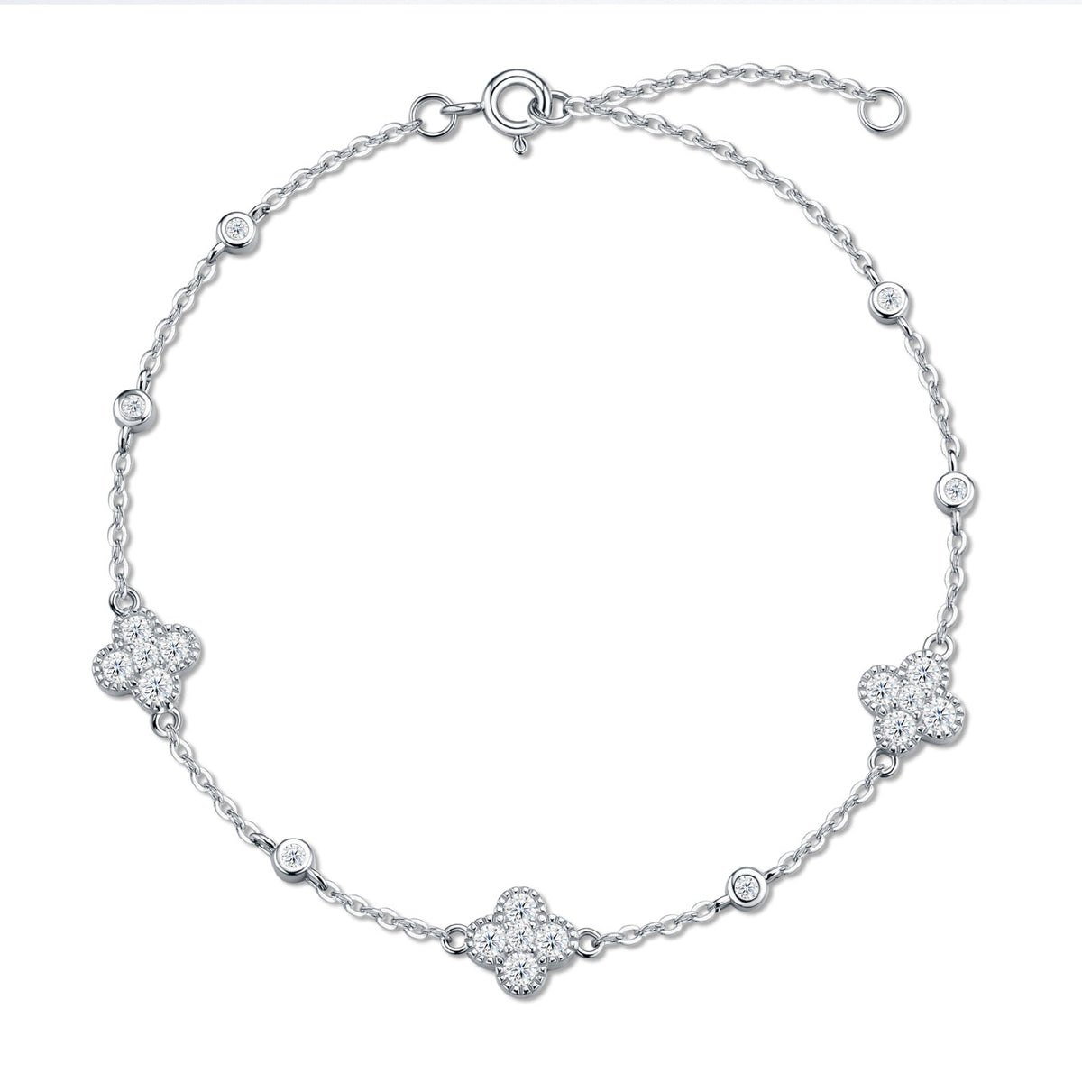 Trifoglino Moissanite Chain Bracelet in Sterling Silver