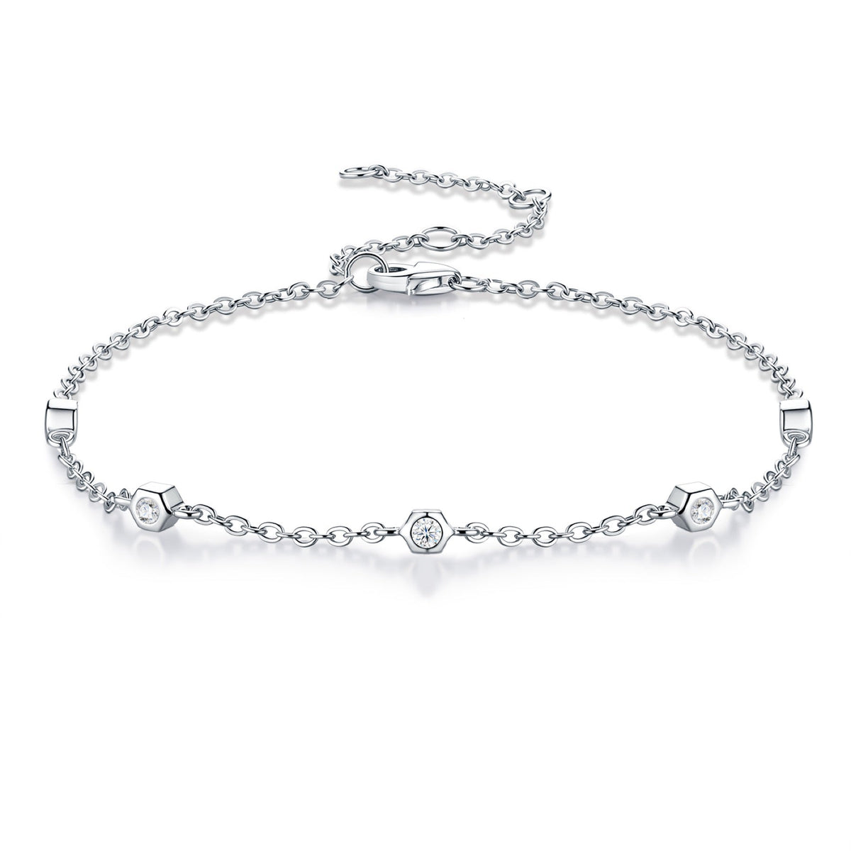 Solotondo Moissanite Chain Bracelet in Sterling Silver