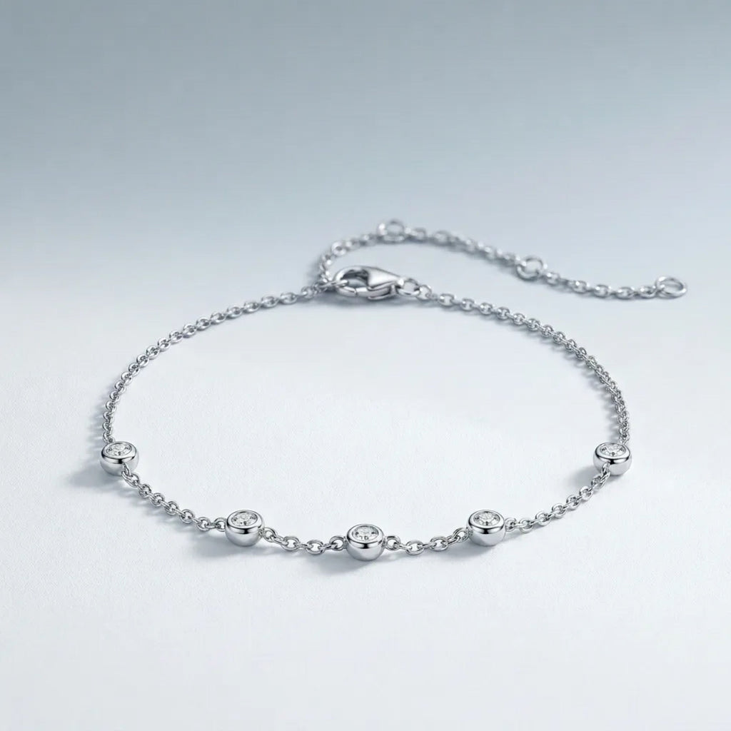 Bezellini Moissanite Chain Bracelet in Sterling Silver