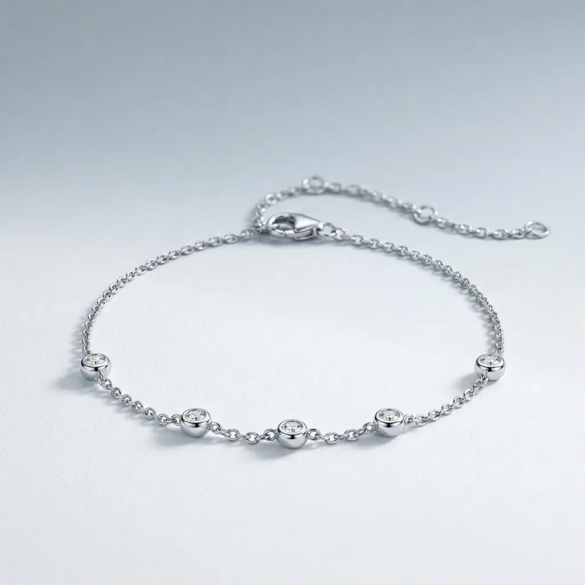 Bezellini Moissanite Chain Bracelet in Sterling Silver