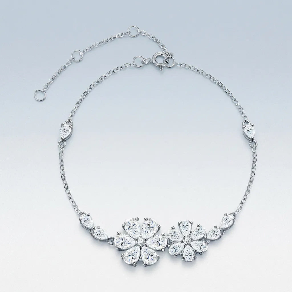 Margherame Moissanite Chain Bracelet in Sterling Silver