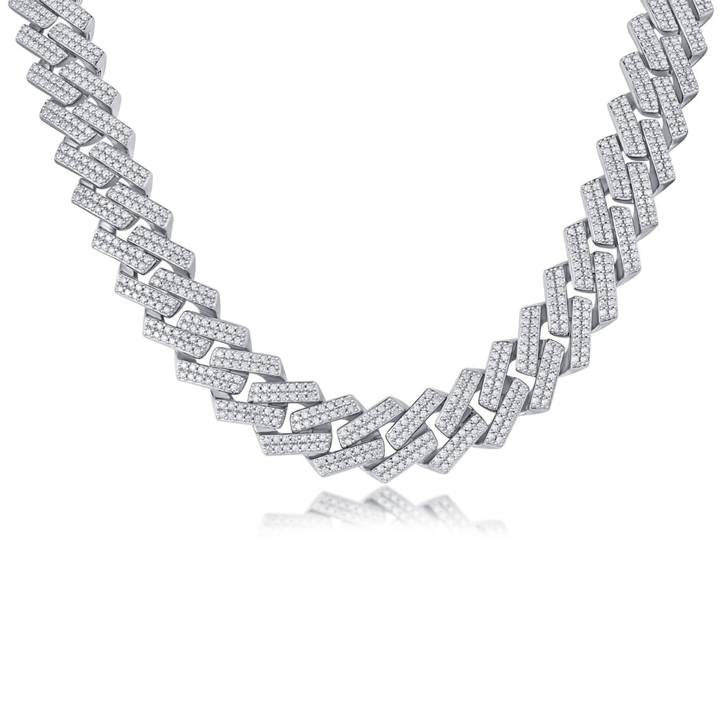 Empire Moissanite Pavé Cuban Link Chain Necklace in Sterling Silver