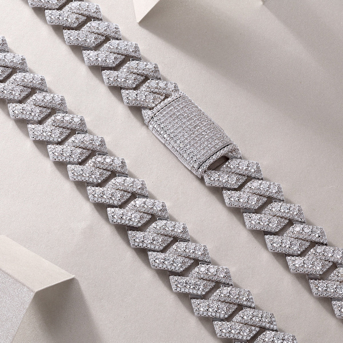 Monarch Moissanite Pavé Prong Cuban Link Chain Necklace in Sterling Silver