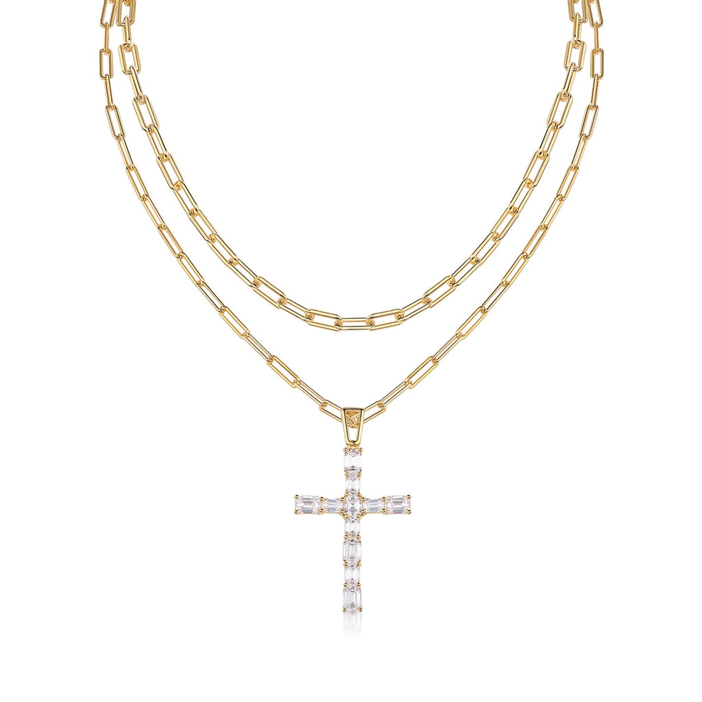 Crocelayer Moissanite Layered Necklace in Gold-Tone Sterling Silver