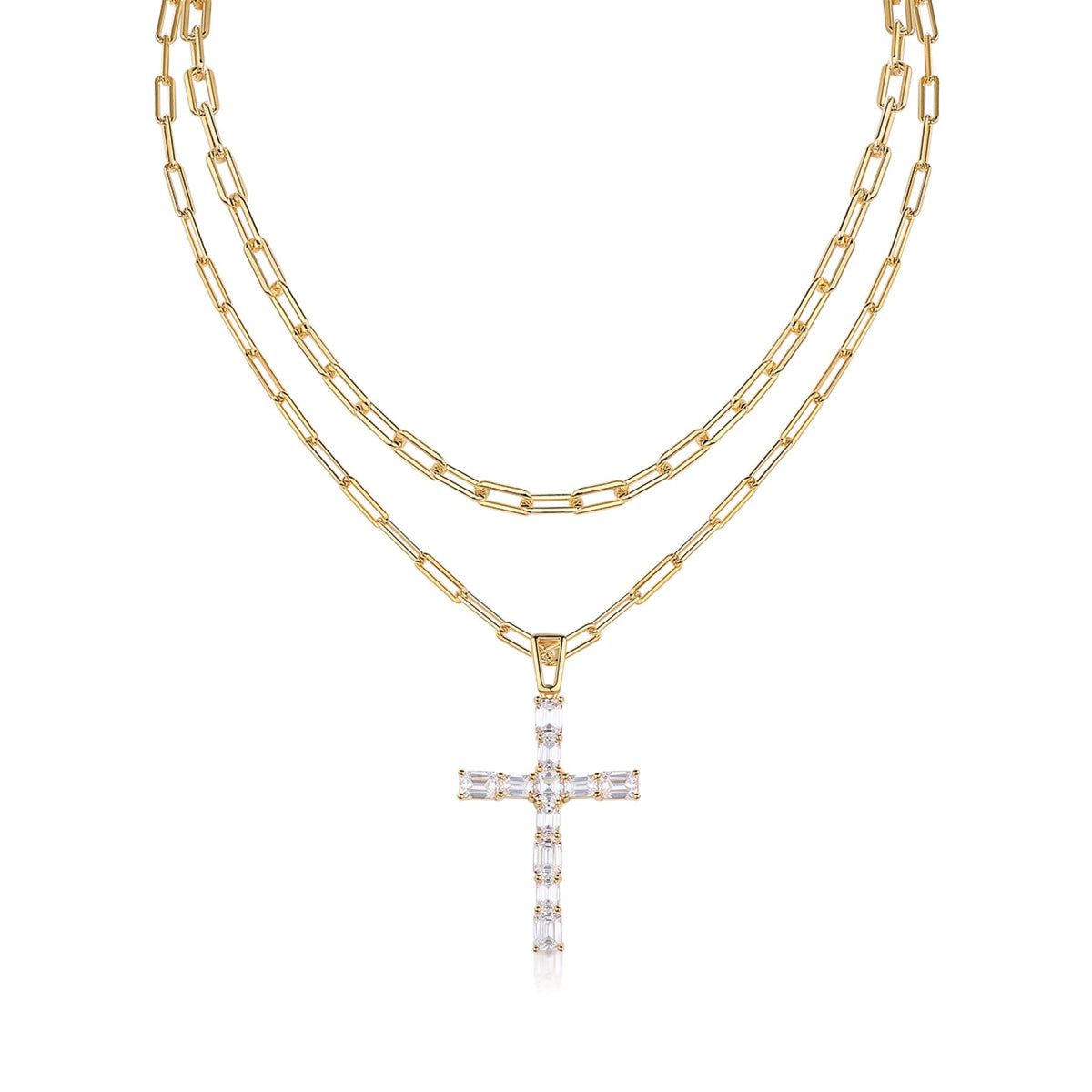 Crocelayer Moissanite Layered Necklace in Gold-Tone Sterling Silver