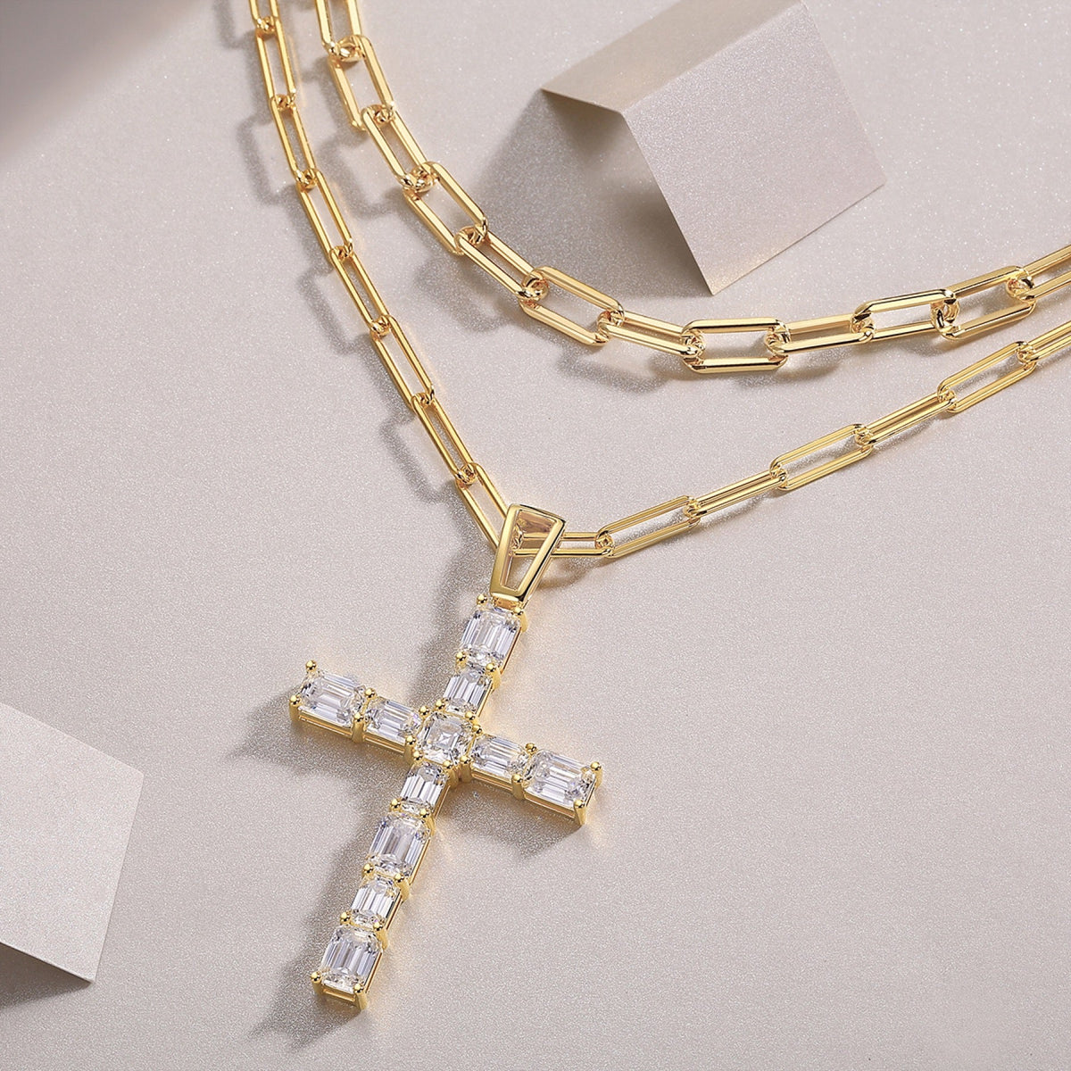 Crocelayer Moissanite Layered Necklace in Gold-Tone Sterling Silver