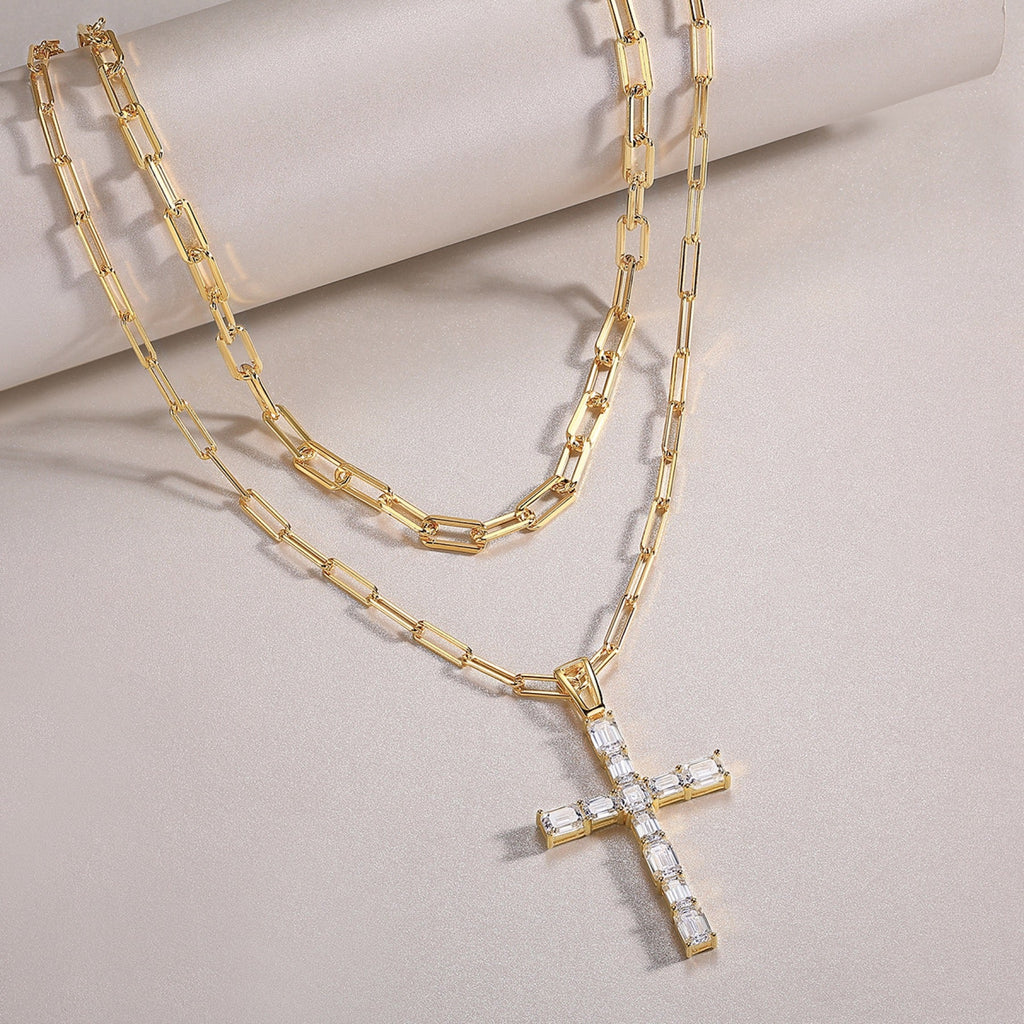 Crocelayer Moissanite Layered Necklace in Gold-Tone Sterling Silver