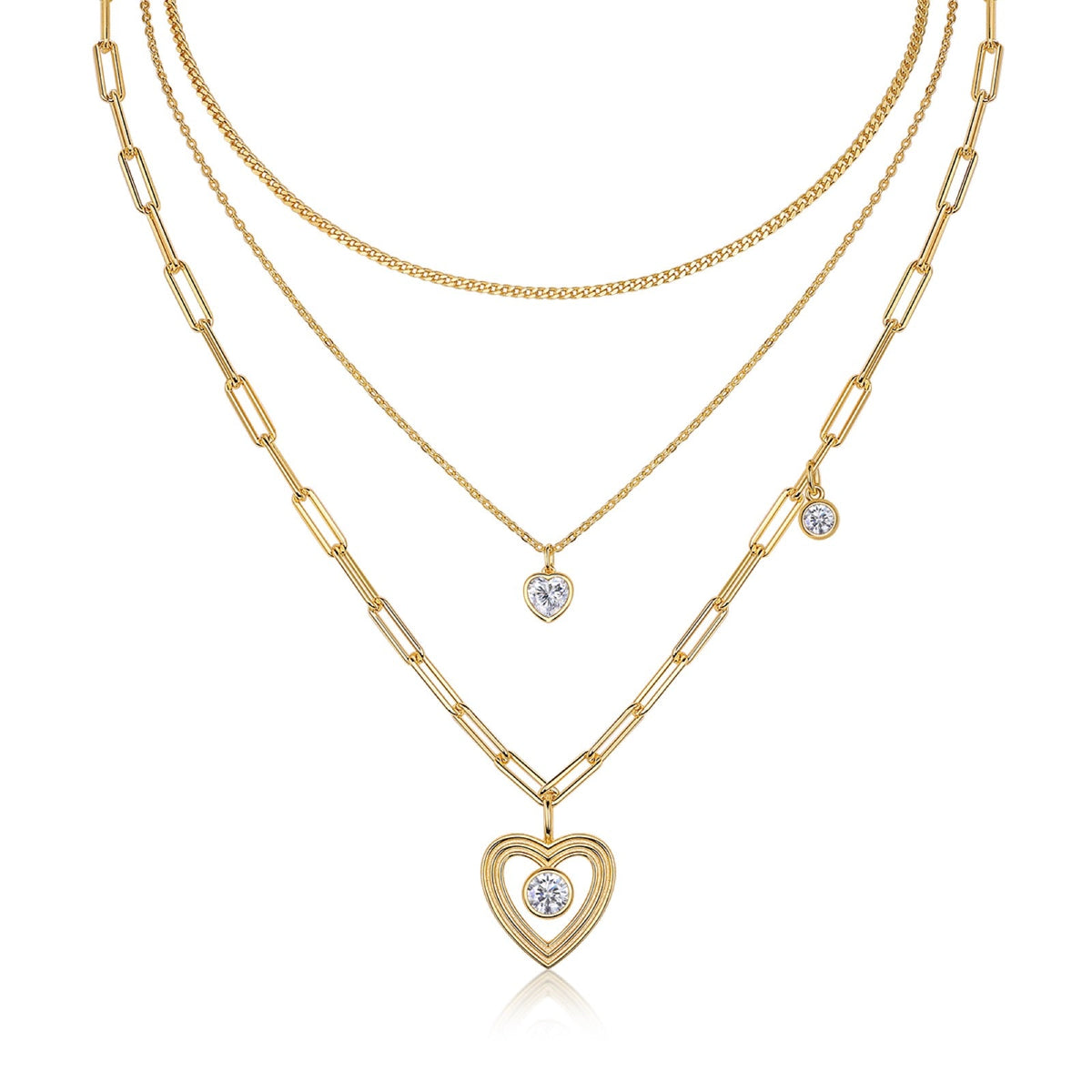 Riflesso 1 Carat Moissanite Layered Necklace in Gold-Tone Sterling Silver