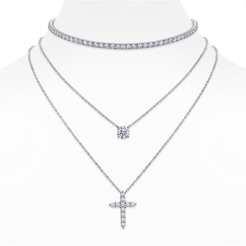 Aureocroce Moissanite Layered Necklace in Sterling Silver