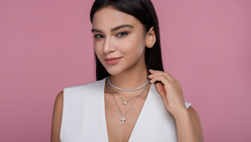 Aureocroce Moissanite Layered Necklace in Sterling Silver