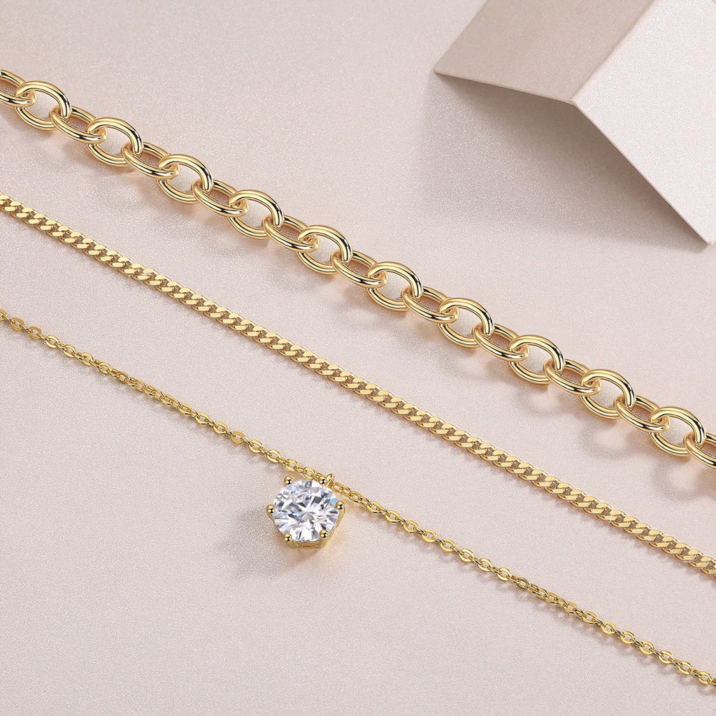 Crabapple 2 Carat Moissanite Layered Necklace in Gold-Tone Sterling Silver