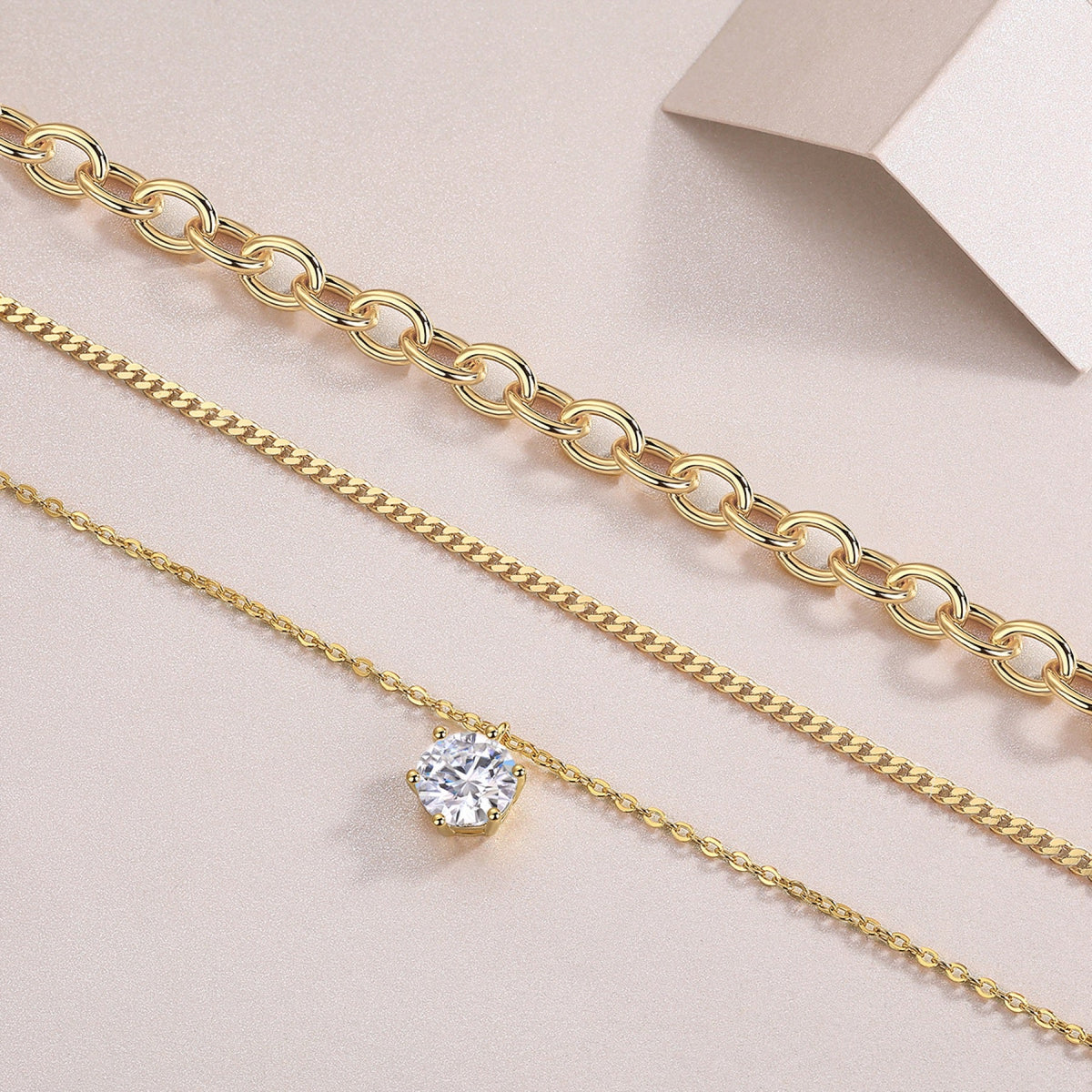 Crabapple 2 Carat Moissanite Layered Necklace in Gold-Tone Sterling Silver