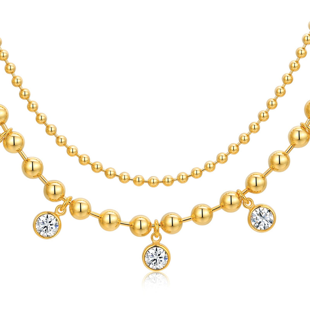 Sfere Moissanite Beaded Necklace in Gold-Tone Sterling Silver