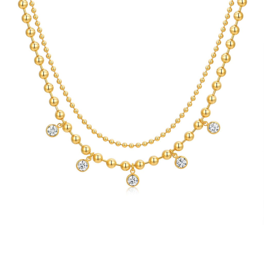 Sfere Moissanite Beaded Necklace in Gold-Tone Sterling Silver