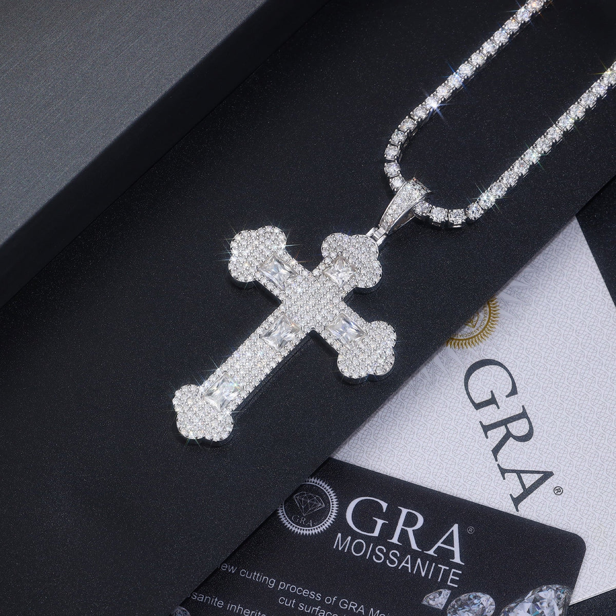 Reliquia Moissanite Cross Necklace in Sterling Silver