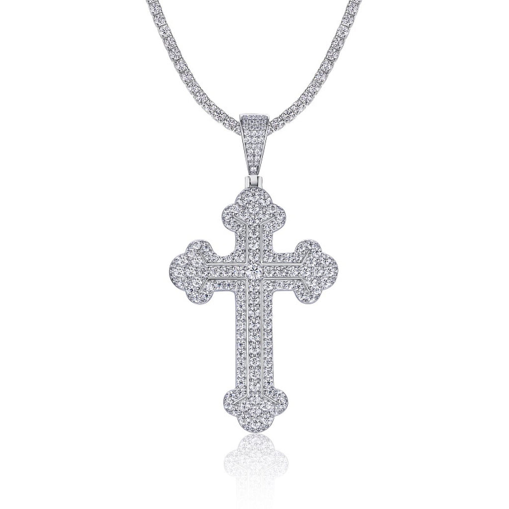 Ornata Moissanite Cross Necklace in Sterling Silver