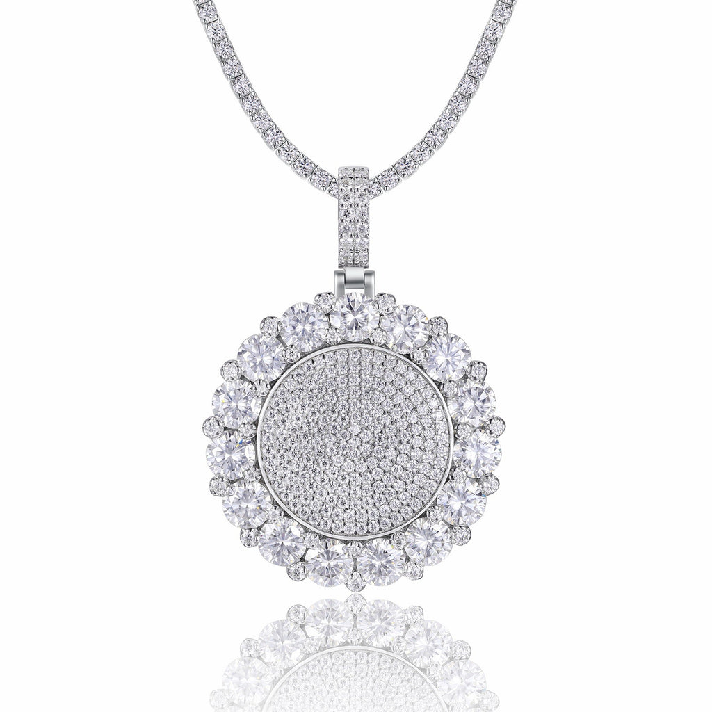 Aureomedal Moissanite Medallion Necklace in Sterling Silver