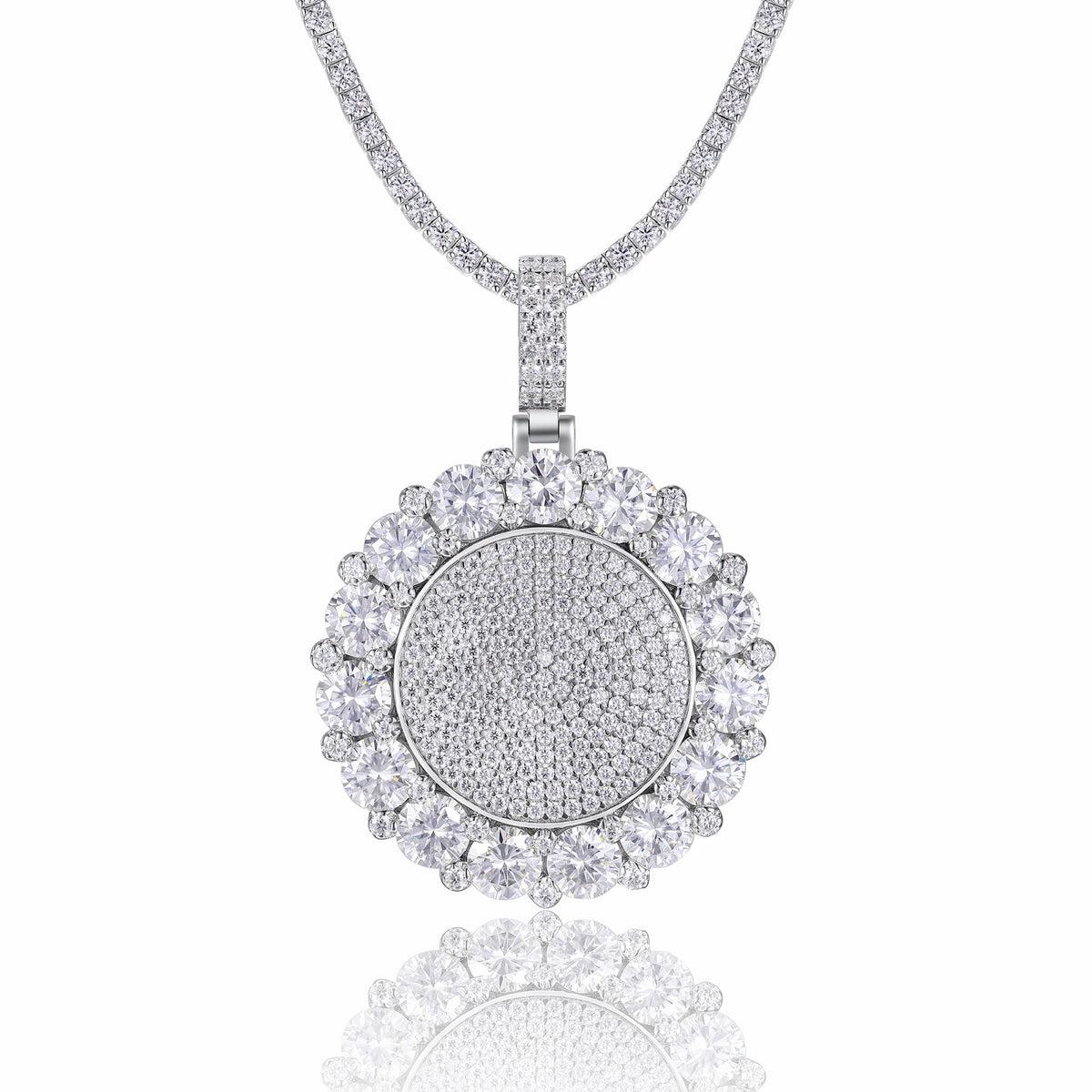 Aureomedal Moissanite Medallion Necklace in Sterling Silver