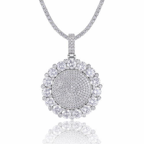 Aureomedal Moissanite Medallion Necklace in Sterling Silver