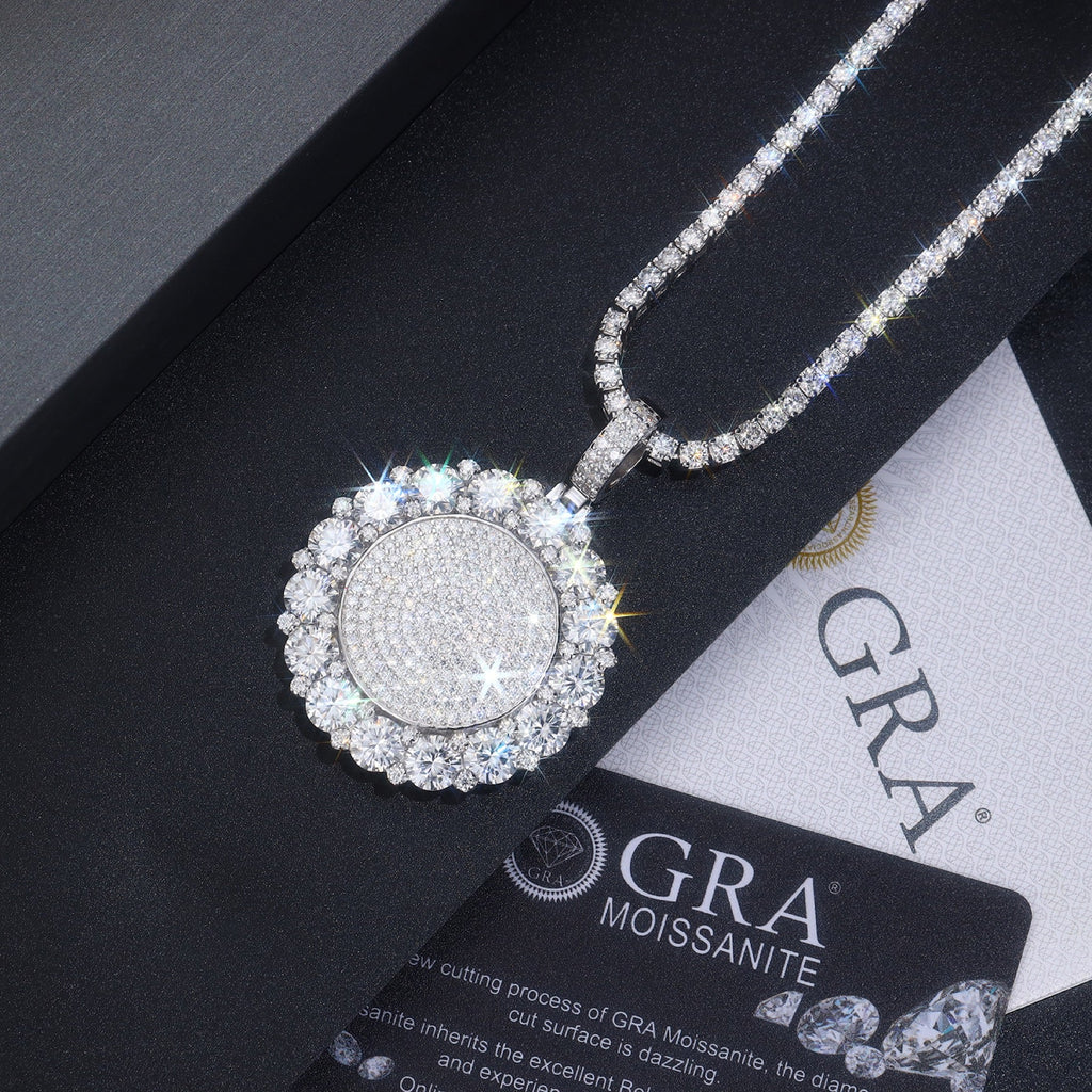 Aureomedal Moissanite Medallion Necklace in Sterling Silver