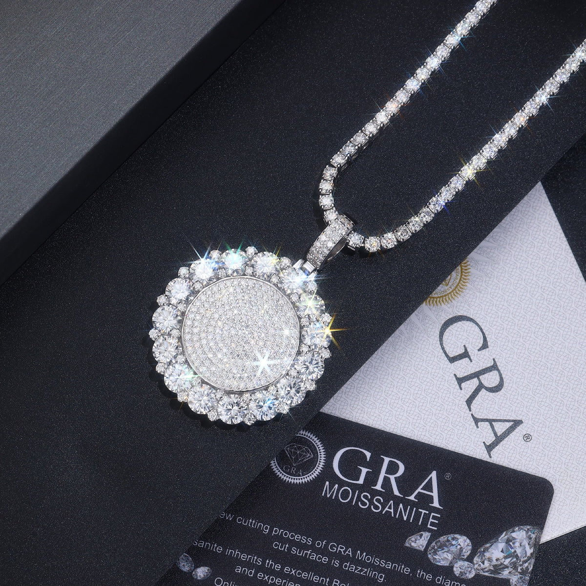 Aureomedal Moissanite Medallion Necklace in Sterling Silver
