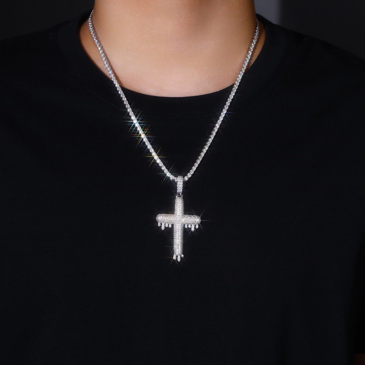 Colata Moissanite Cross Necklace in Sterling Silver