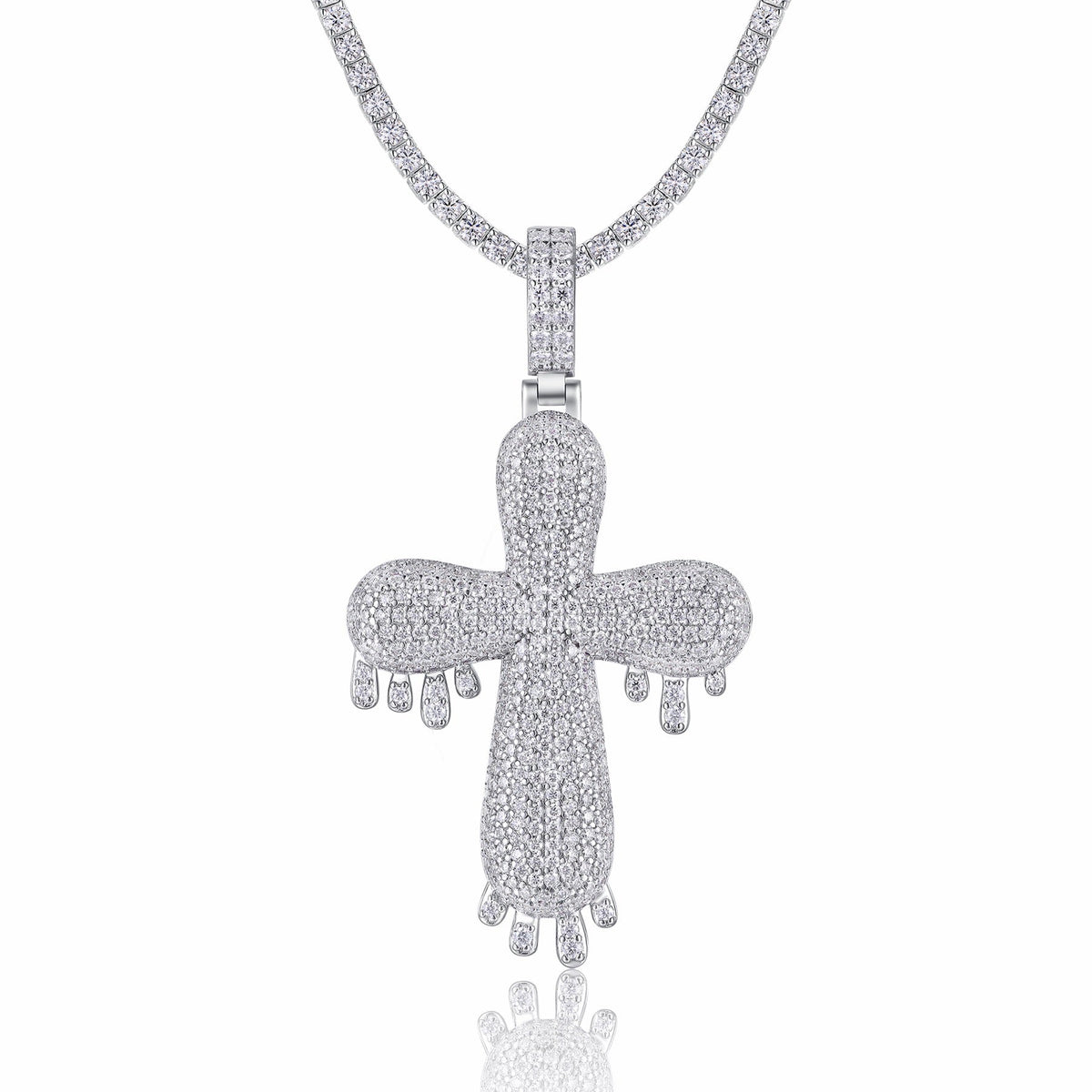 Fusione Moissanite Cross Necklace in Sterling Silver