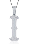 Initial I Moissanite Iced Letter Pendant Necklace in Sterling Silver