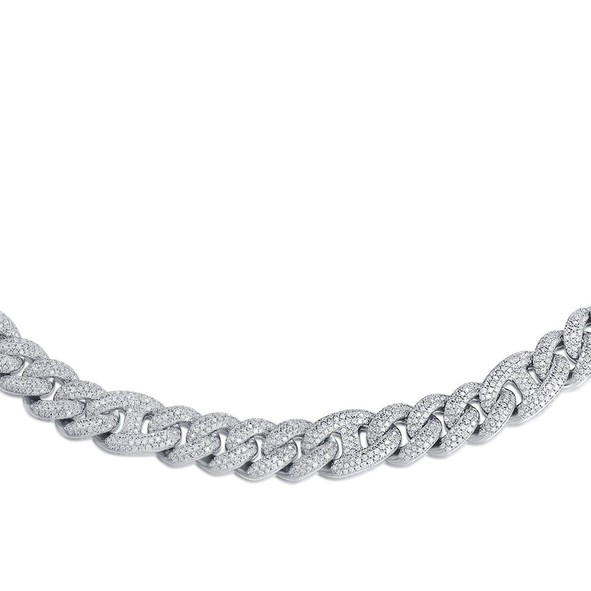 Reign Moissanite Pavé Cuban Link Chain Necklace in Sterling Silver