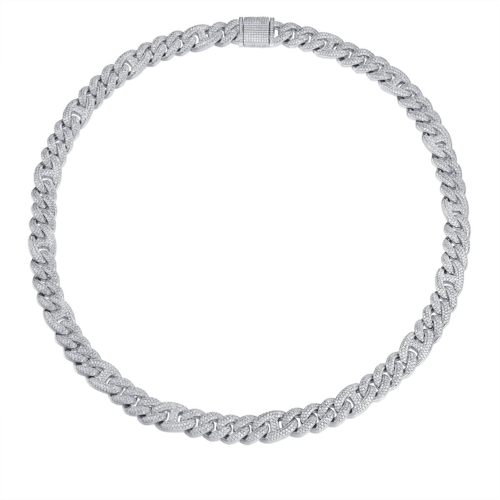 Reign Moissanite Pavé Cuban Link Chain Necklace in Sterling Silver