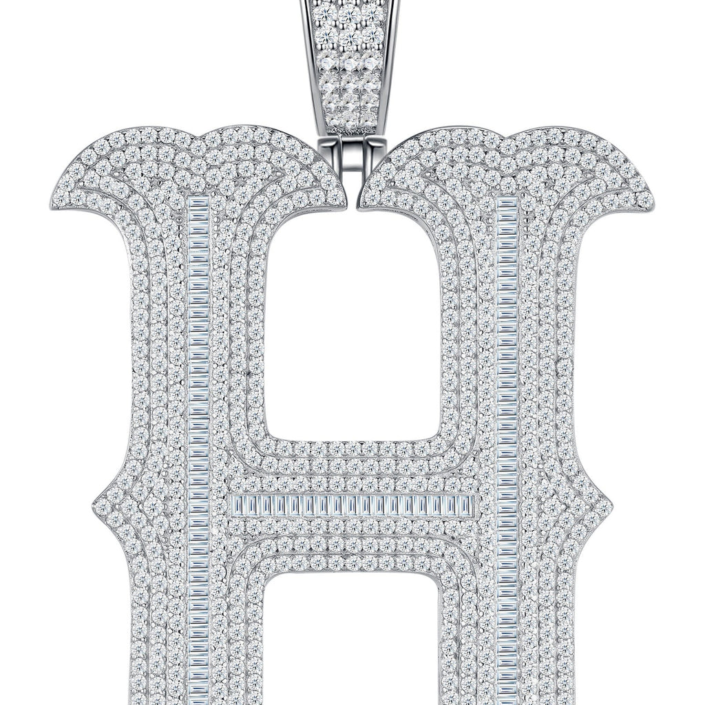 Initial H Moissanite Iced Letter Pendant Necklace in Sterling Silver