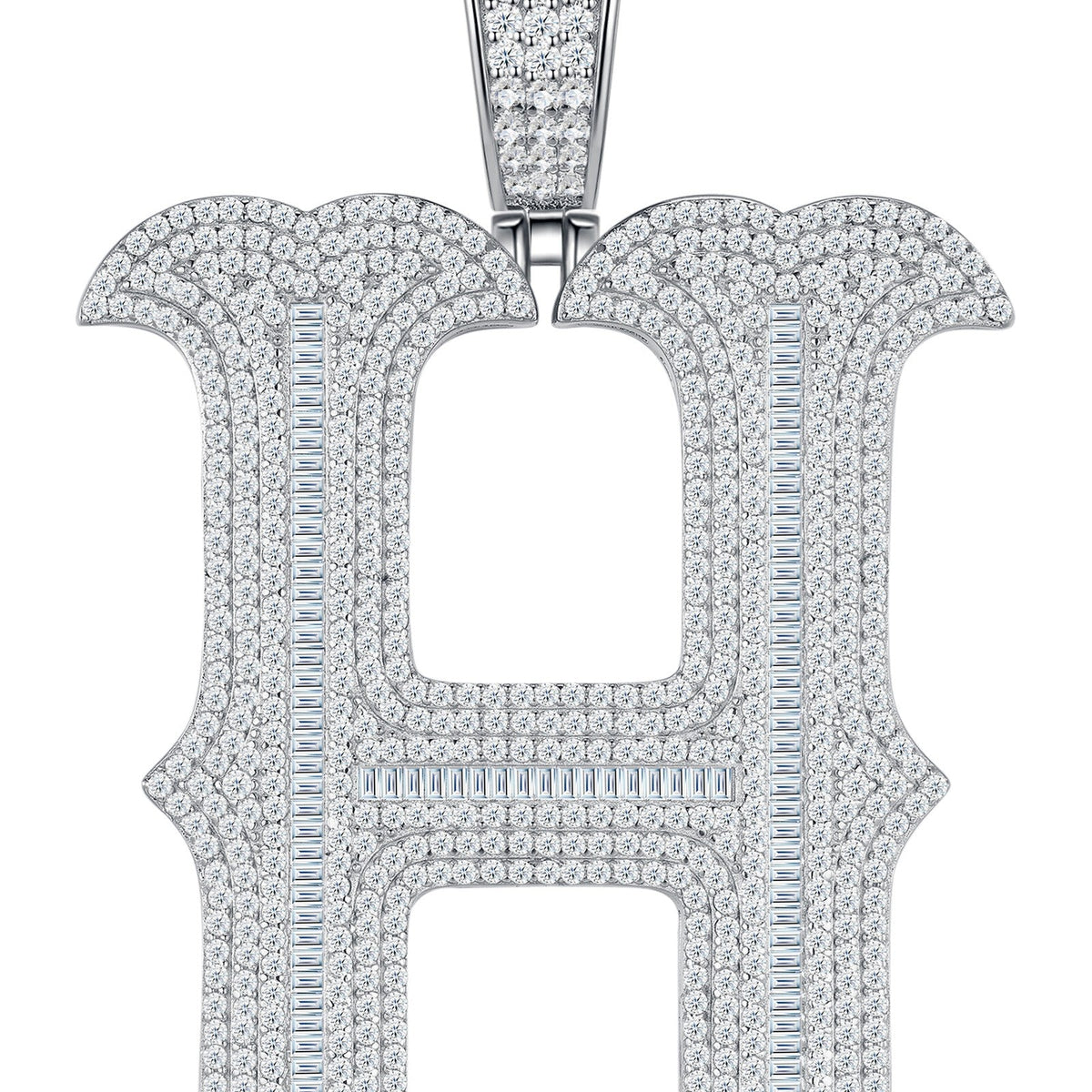Initial H Moissanite Iced Letter Pendant Necklace in Sterling Silver