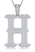Initial H Moissanite Iced Letter Pendant Necklace in Sterling Silver