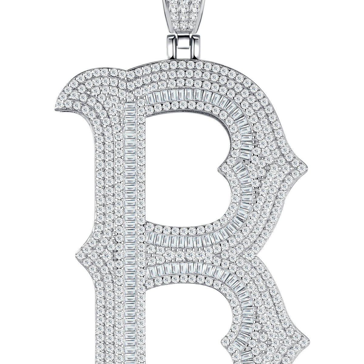 Initial B Moissanite Iced Letter Pendant Necklace in Sterling Silver