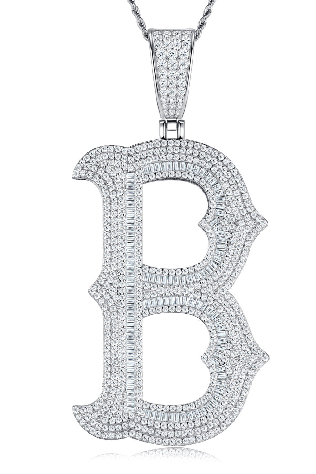 Initial B Moissanite Iced Letter Pendant Necklace in Sterling Silver