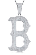 Initial B Moissanite Iced Letter Pendant Necklace in Sterling Silver
