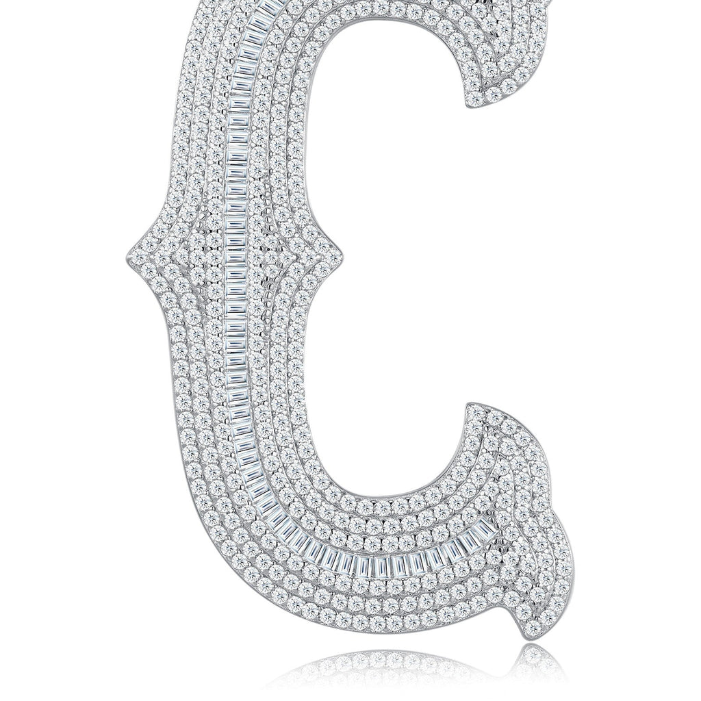 Initial C Moissanite Iced Letter Pendant Necklace in Sterling Silver