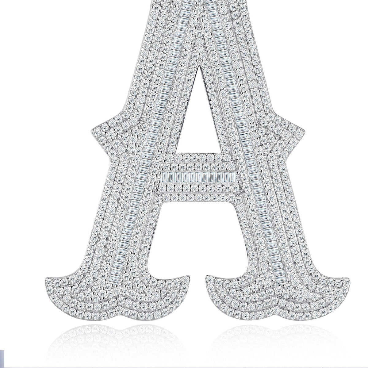 Initial A Moissanite Iced Letter Pendant Necklace in Sterling Silver