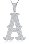 Initial A Moissanite Iced Letter Pendant Necklace in Sterling Silver