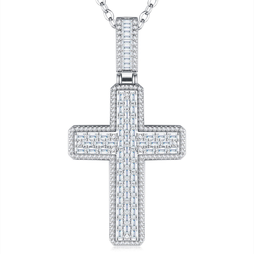 Crociata Moissanite Cross Necklace in Sterling Silver