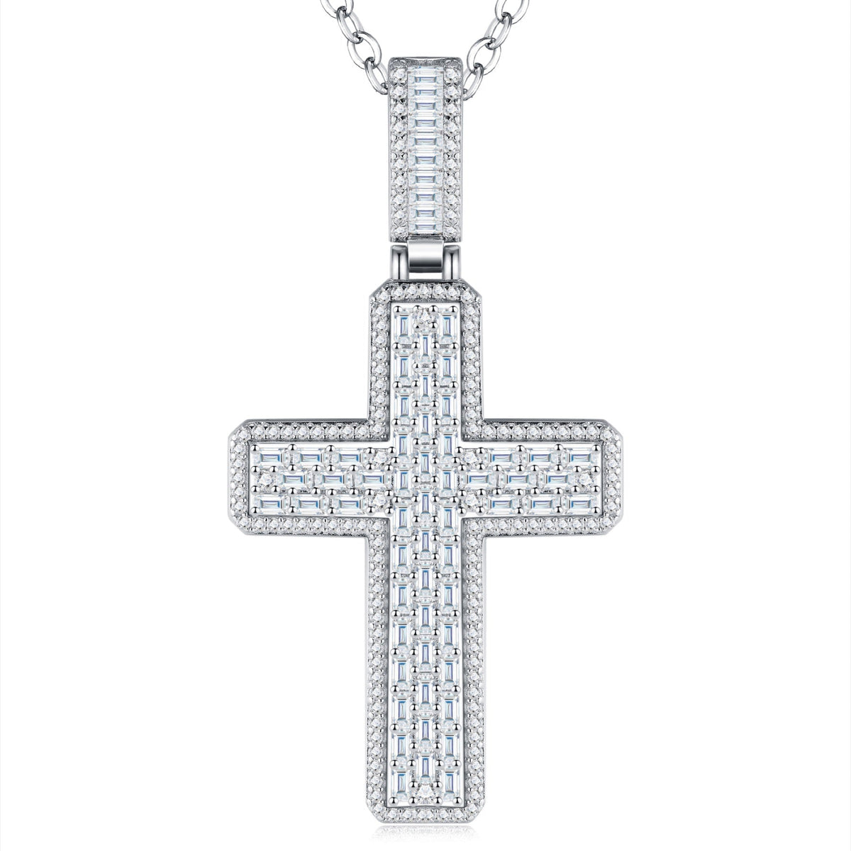 Crociata Moissanite Cross Necklace in Sterling Silver