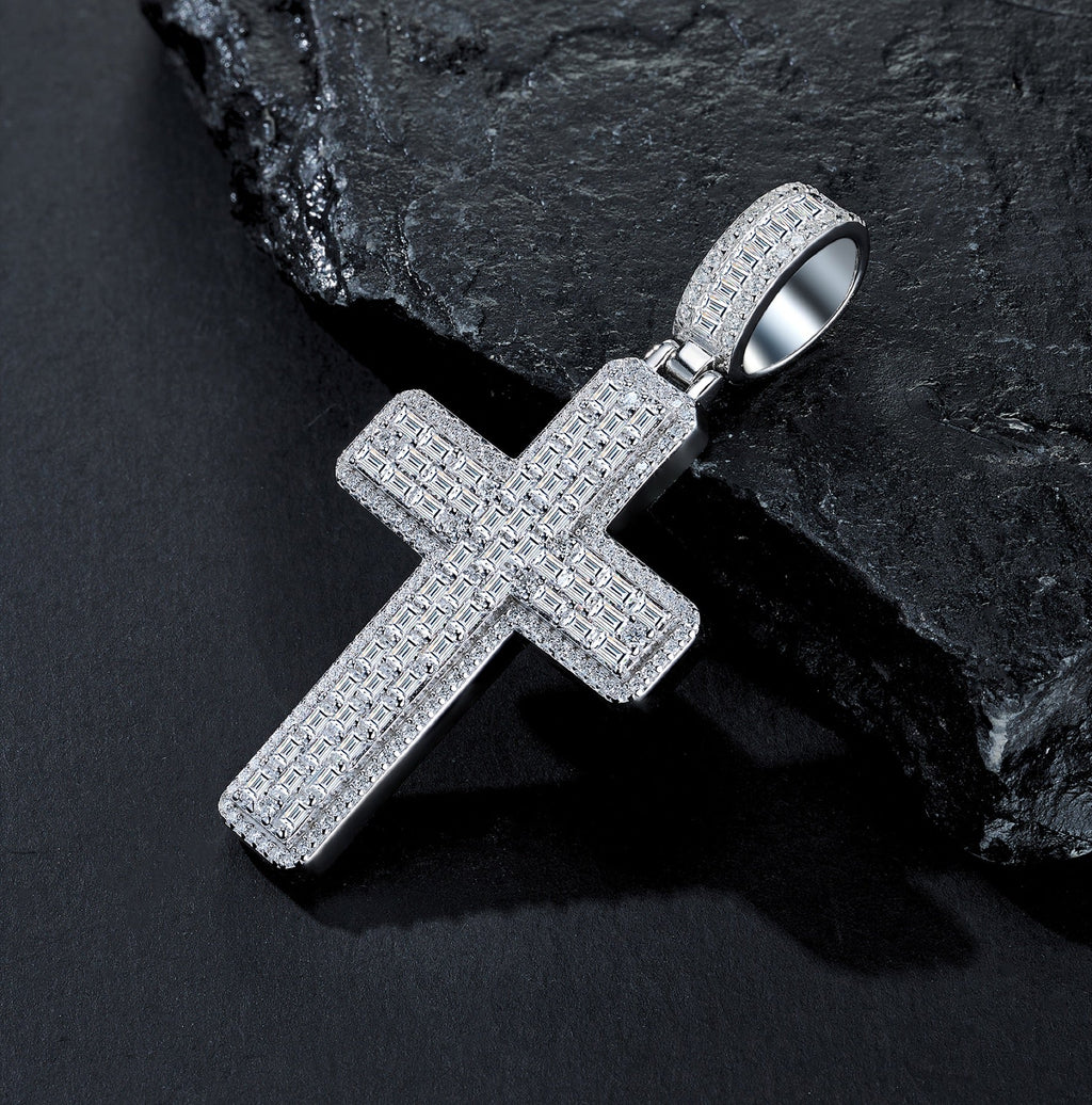 Crociata Moissanite Cross Necklace in Sterling Silver