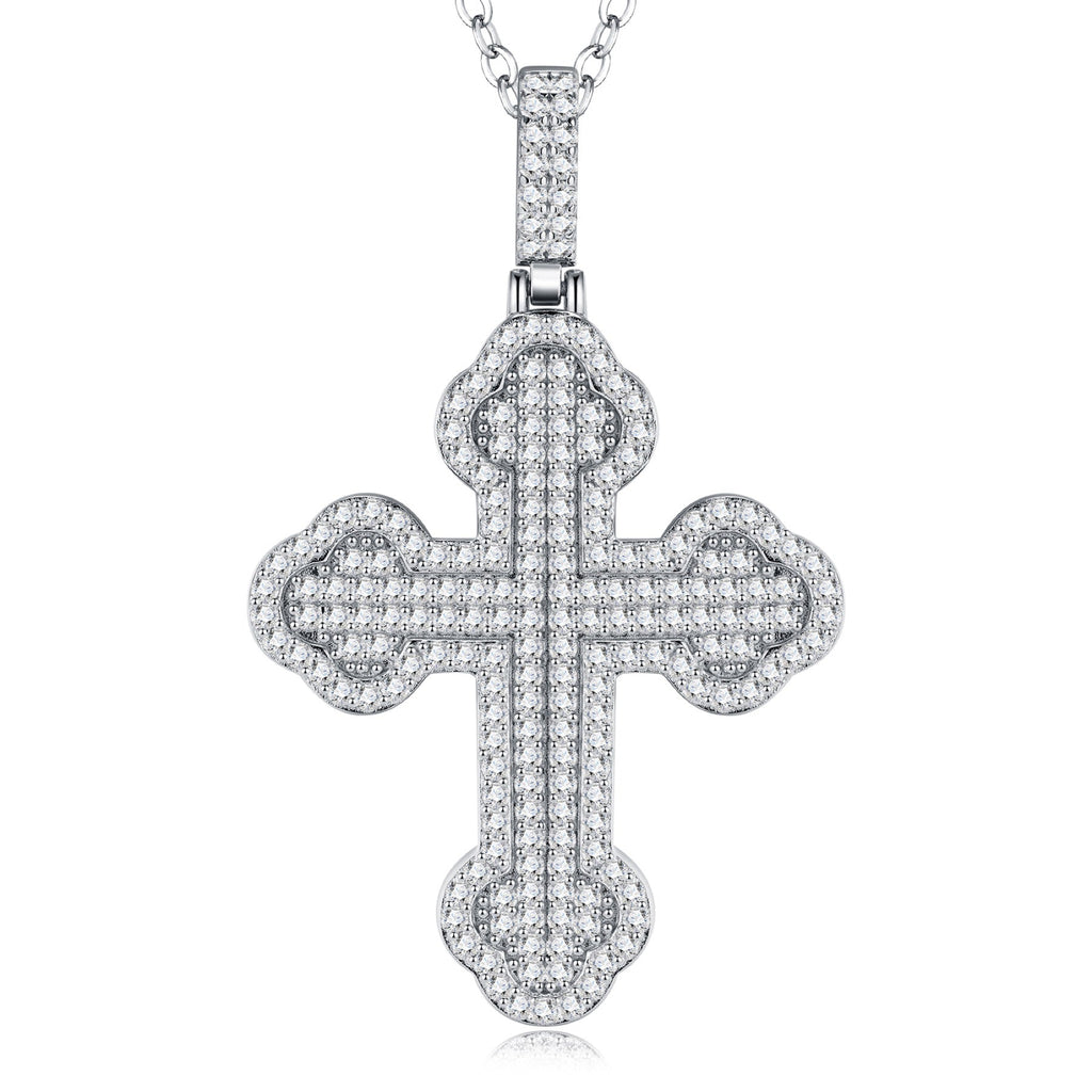 Gigliata Moissanite Cross Necklace in Sterling Silver